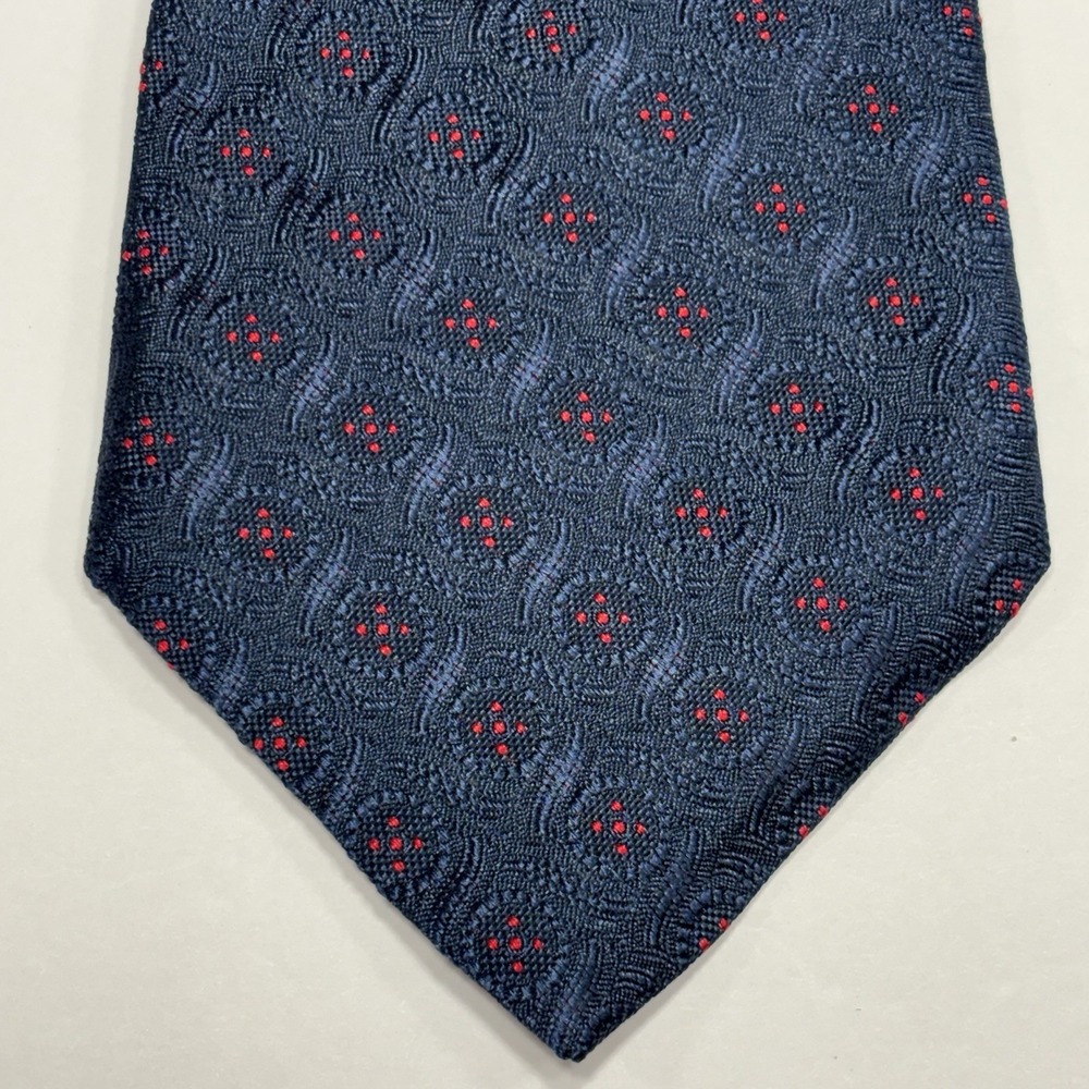 Vintage Christian Dior Tie Navy Blue Red Silk Geometric Preppy Luxury Abstract